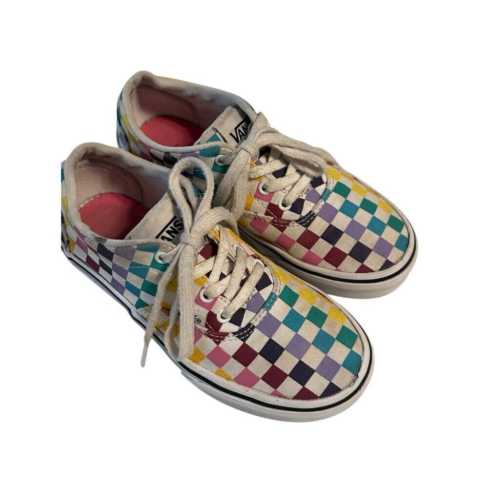 Vans Off The Wall Missy Girl's Multicolor Checkerboard Rainbow Sneakers Size 1